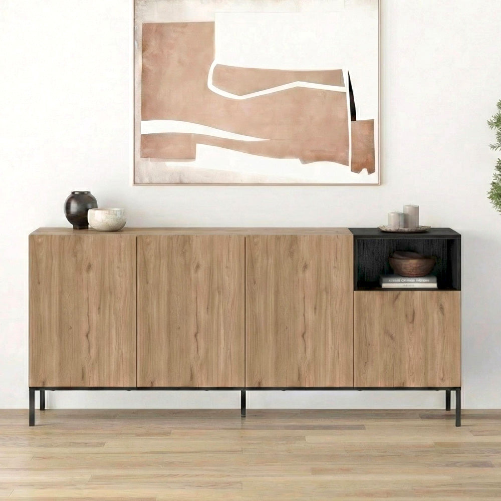 Μπουφές Cailin  χρώμα sepet oak - black wood 180x41,8x80εκ.