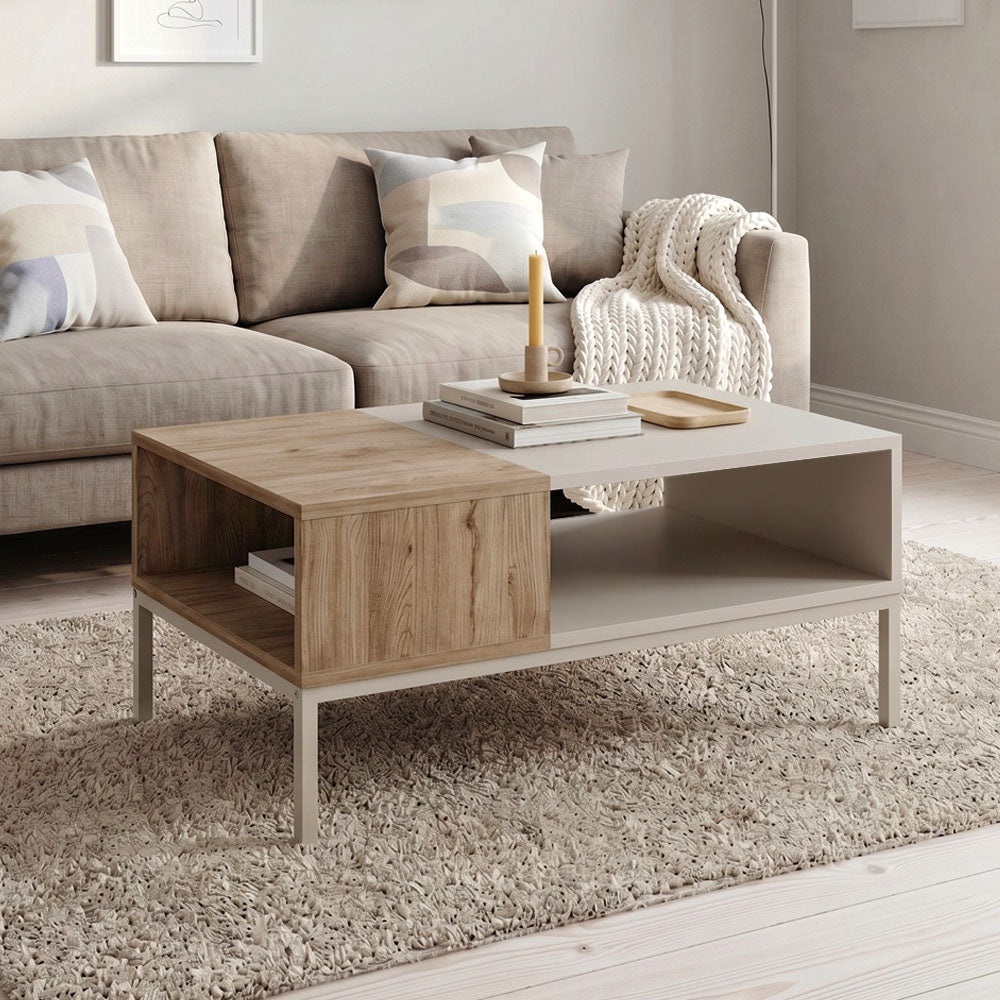 Τραπεζάκι σαλονιού Cailin  χρώμα sandstone - sepet oak 90x56x40,6εκ.