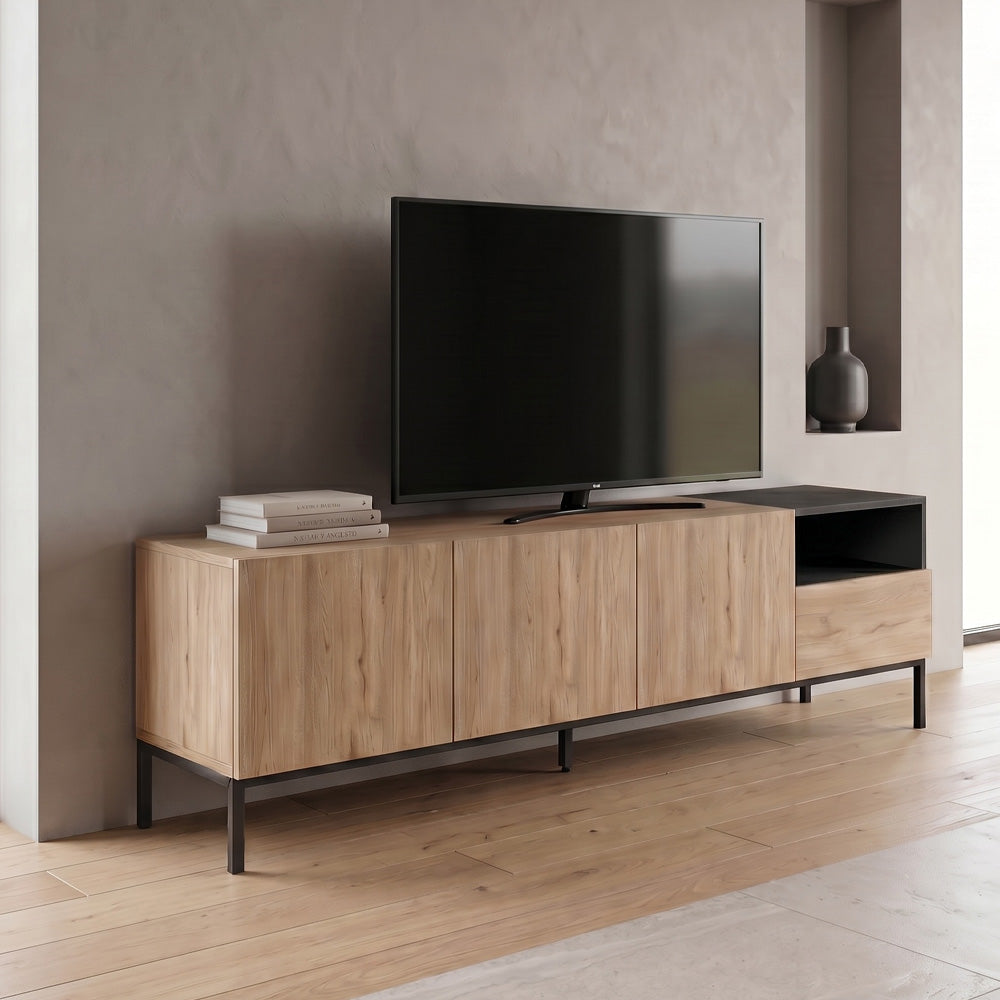 Έπιπλο τηλεόρασης Cailin  χρώμα sepet oak - black wood 180x41,8x55εκ.