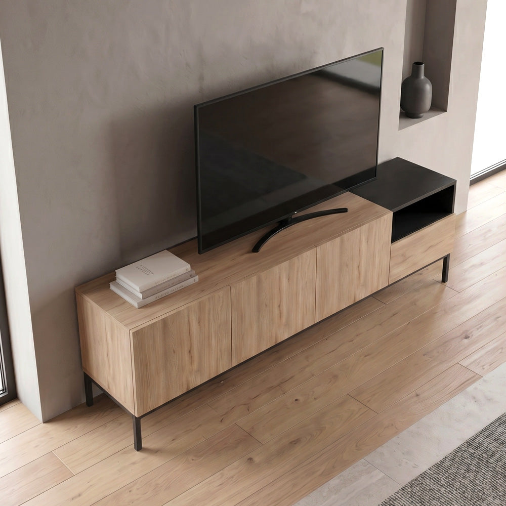 Έπιπλο τηλεόρασης Cailin  χρώμα sepet oak - black wood 180x41,8x55εκ.
