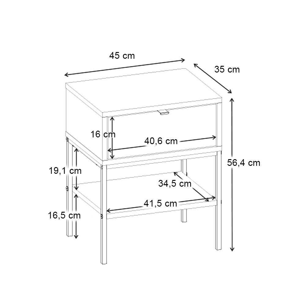 Κομοδίνο Melis  χρώμα καρυδί Ud 45x35x56,4εκ.