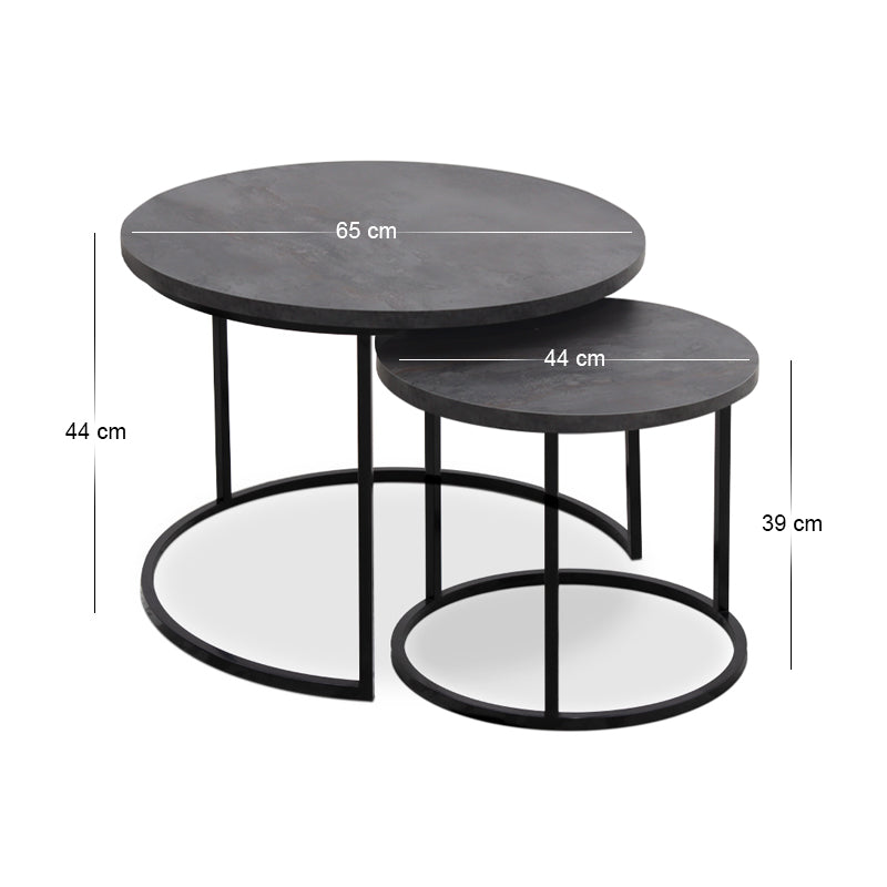 Τραπεζάκι σαλονιού σετ 2 τμχ Gary  Mdf - μεταλλικό χρώμα σκούρο γκρι σκυροδέματος 65x65x44εκ. - Pakobazaar
