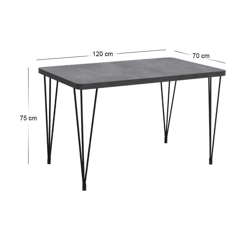 Τραπέζι Roger  Mdf - μεταλλικό χρώμα σκούρο γκρι σκυροδέματος 120x70x75εκ.