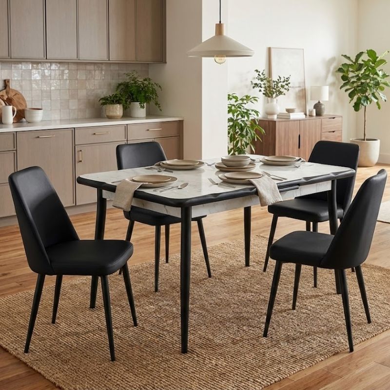 Τραπέζι Karen  επεκτεινόμενο χρώμα λευκό εφέ μαρμάρου - μαύρο 130/160x80x75εκ.