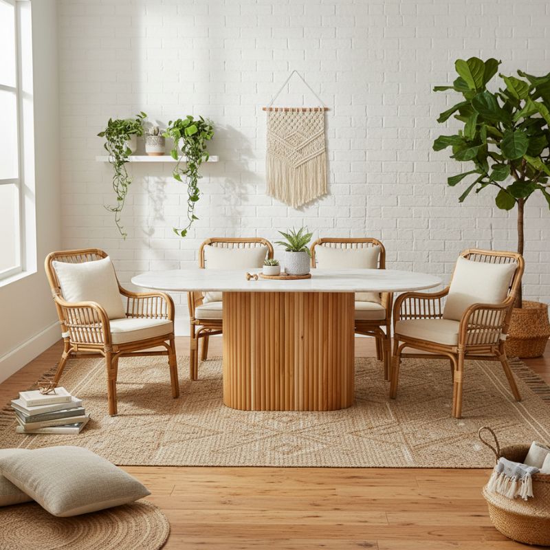 Τραπέζι Borno  χρώμα φυσικό - λευκό εφέ μαρμάρου 180x89x75 εκ.