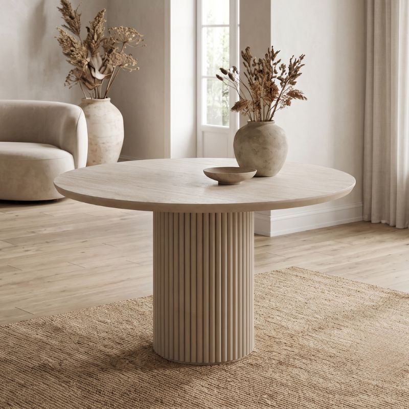 Τραπέζι Hazar  Mdf χρώμα travertine - sandstone Ø119,5x76εκ. - Pakobazaar