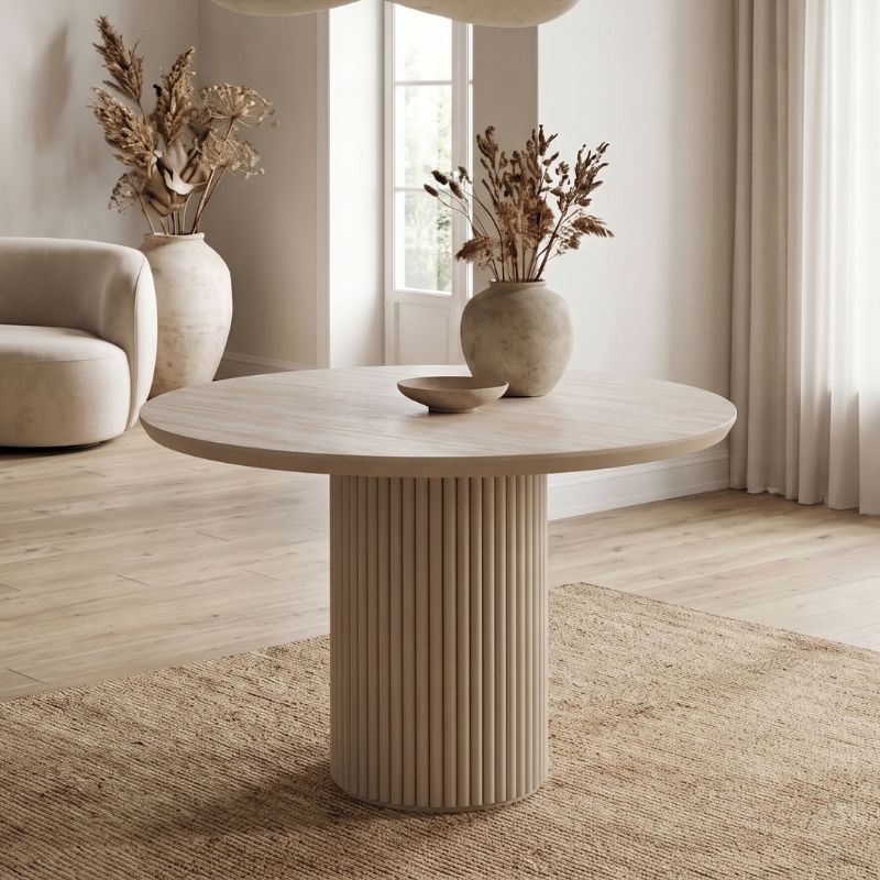 Τραπέζι Hazar  Mdf χρώμα travertine - sandstone Ø100,5x76εκ. - Pakobazaar