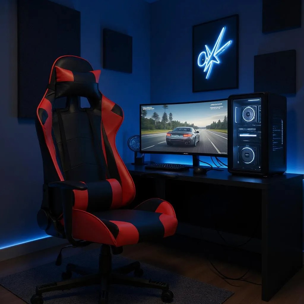 Καρέκλα γραφείου Gaming Alonso  από τεχνόδερμα χρώμα κόκκινο - μαύρο 67x70x125/135 εκ. - Pakobazaar