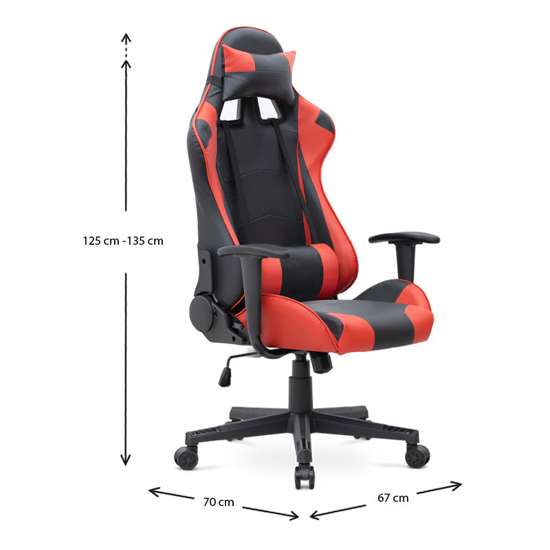 Καρέκλα γραφείου Gaming Alonso  από τεχνόδερμα χρώμα κόκκινο - μαύρο 67x70x125/135 εκ. - Pakobazaar