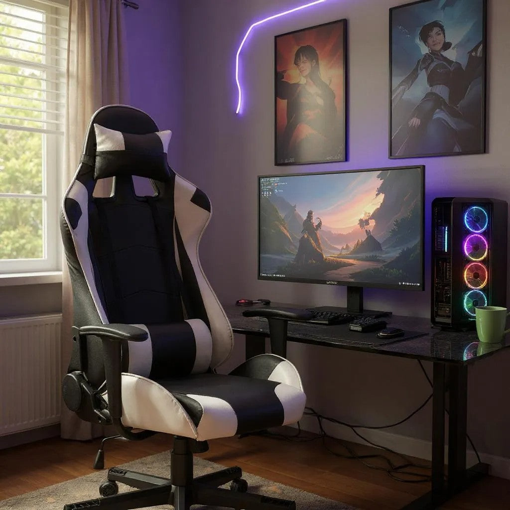 Καρέκλα γραφείου Gaming Alonso  από τεχνόδερμα χρώμα λευκό - μαύρο 67x70x125/135 εκ. - Pakobazaar