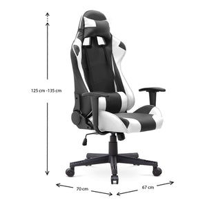 Καρέκλα γραφείου Gaming Alonso  από τεχνόδερμα χρώμα λευκό - μαύρο 67x70x125/135 εκ. - Pakobazaar