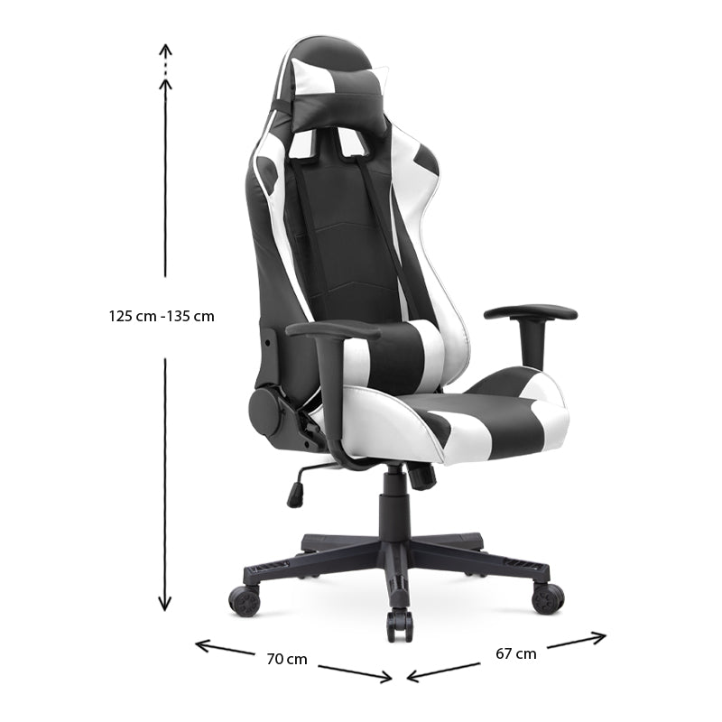 Καρέκλα γραφείου Gaming Alonso  από τεχνόδερμα χρώμα λευκό - μαύρο 67x70x125/135 εκ. - Pakobazaar