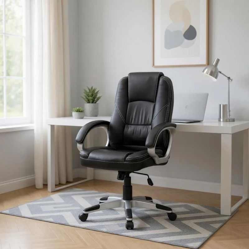 Καρέκλα γραφείου διευθυντική Robie  από τεχνόδερμα χρώμα μαύρο 64x62x108/118εκ.