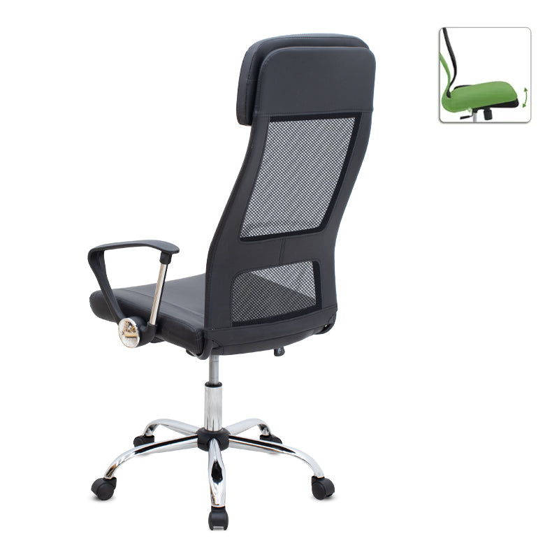 Καρέκλα γραφείου Ovis  με τεχνόδερμα και ύφασμα Mesh χρώμα μαύρο 63x63x119/129εκ.