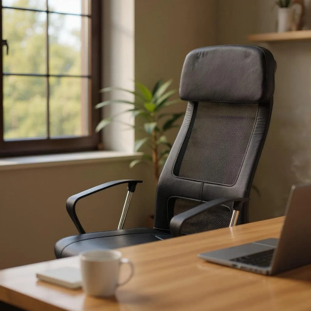 Καρέκλα γραφείου Ovis  με τεχνόδερμα και ύφασμα Mesh χρώμα μαύρο 63x63x119/129εκ.