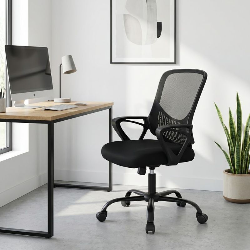 Καρέκλα γραφείου Freda  με ύφασμα Mesh χρώμα μαύρο 65x65x90/100εκ. - Pakobazaar