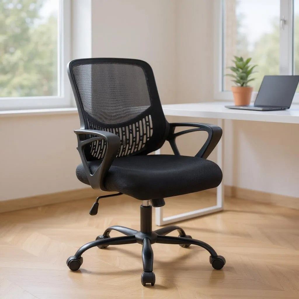 Καρέκλα γραφείου Freda  με ύφασμα Mesh χρώμα μαύρο 65x65x90/100εκ. - Pakobazaar