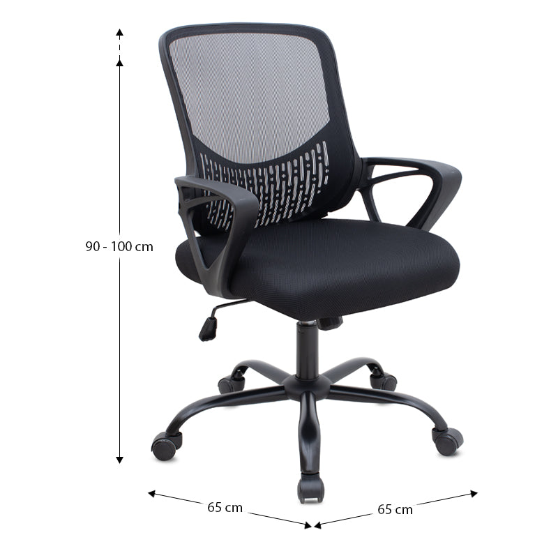 Καρέκλα γραφείου Freda  με ύφασμα Mesh χρώμα μαύρο 65x65x90/100εκ. - Pakobazaar