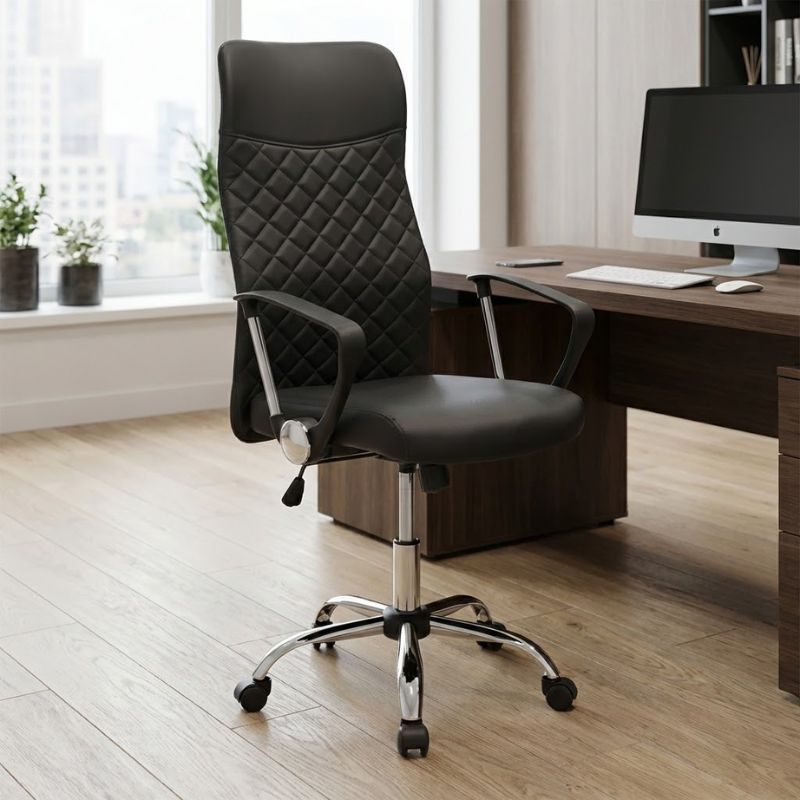 Καρέκλα γραφείου Novaro  από τεχνόδερμα χρώμα μαύρο 61x68x111/121εκ.