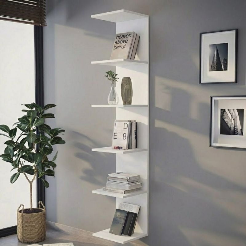 Βιβλιοθήκη - Ραφιέρα τοίχου Ogden  χρώμα λευκό 34,5x30x180εκ.