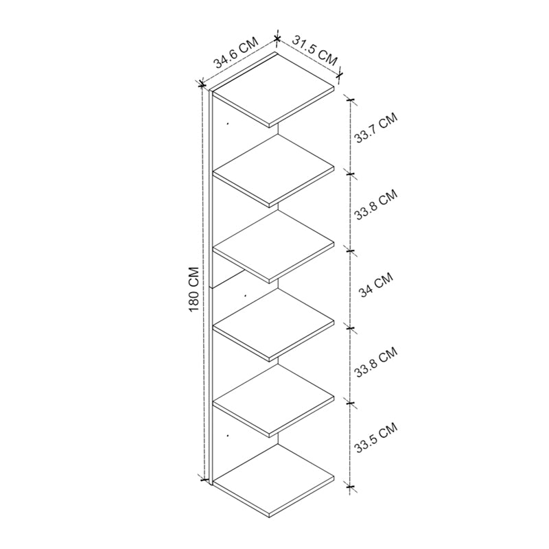 Βιβλιοθήκη - Ραφιέρα τοίχου Ogden  χρώμα ανθρακί 34,5x30x180εκ. - Pakobazaar