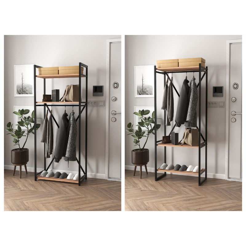 Έπιπλο εισόδου - Κρεμάστρα Zula  μεταλλική - μελαμίνης χρώμα μαύρο - pine oak 66x30x160εκ. - Pakobazaar