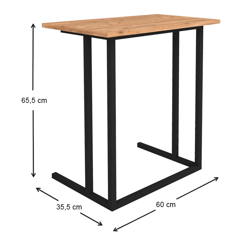 Τραπεζάκι βοηθητικό Jango  μεταλλικό - μελαμίνης χρώμα μαύρο - pine oak 60x35,5x65,5εκ. - Pakobazaar