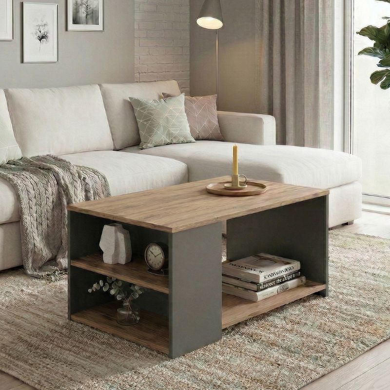 Τραπεζάκι σαλονιού Sylvia  χρώμα pine oak - ανθρακί 90,2x59,2x48,1εκ. - Pakobazaar