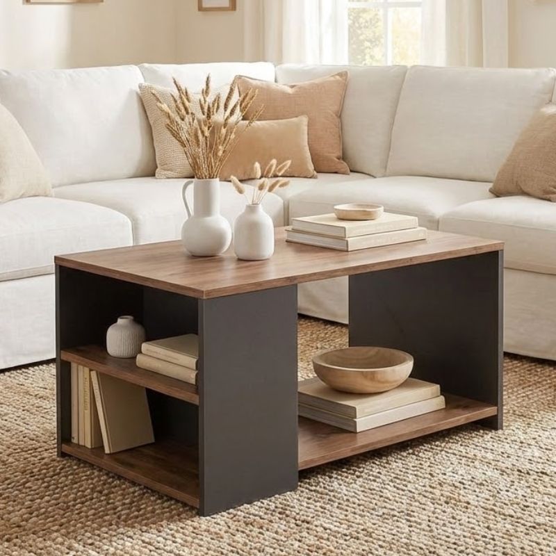 Τραπεζάκι σαλονιού Sylvia  χρώμα pine oak - ανθρακί 90,2x59,2x48,1εκ. - Pakobazaar