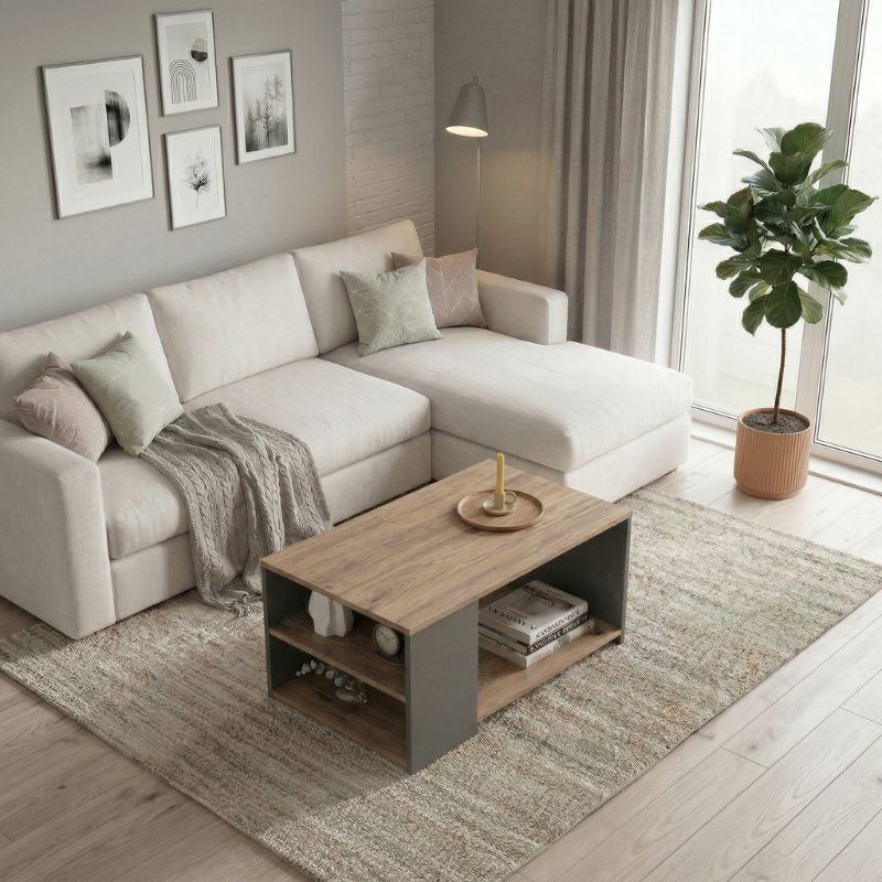Τραπεζάκι σαλονιού Sylvia  χρώμα pine oak - ανθρακί 90,2x59,2x48,1εκ. - Pakobazaar