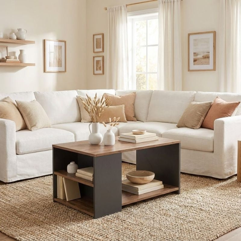 Τραπεζάκι σαλονιού Sylvia  χρώμα pine oak - ανθρακί 90,2x59,2x48,1εκ. - Pakobazaar