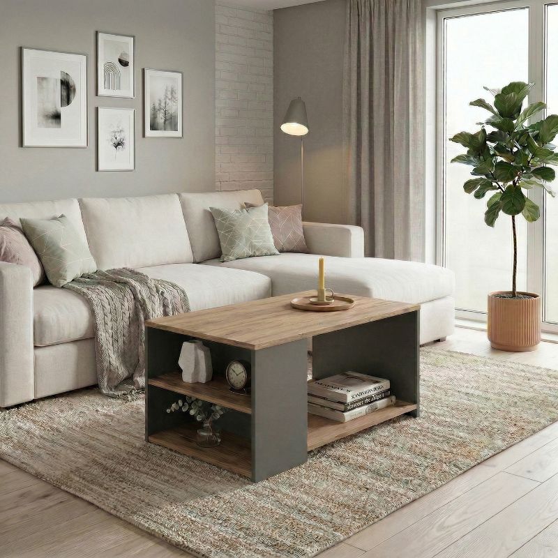 Τραπεζάκι σαλονιού Sylvia  χρώμα pine oak - ανθρακί 90,2x59,2x48,1εκ. - Pakobazaar