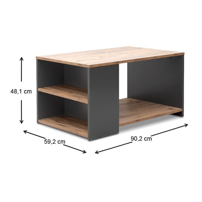 Τραπεζάκι σαλονιού Sylvia  χρώμα pine oak - ανθρακί 90,2x59,2x48,1εκ. - Pakobazaar