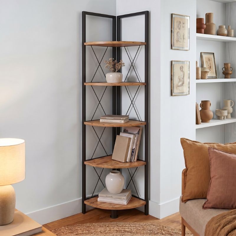 Βιβλιοθήκη γωνιακή Kelsie  χρώμα μαύρο - pine oak 33x33x162εκ. - Pakobazaar