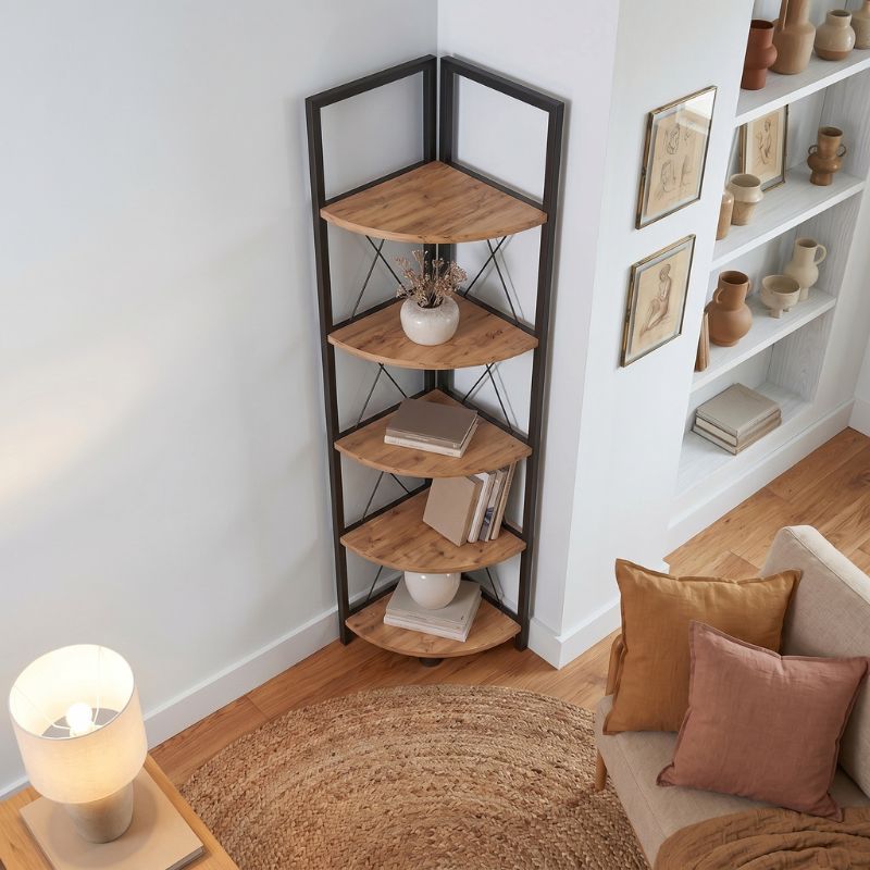 Βιβλιοθήκη γωνιακή Kelsie  χρώμα μαύρο - pine oak 33x33x162εκ. - Pakobazaar