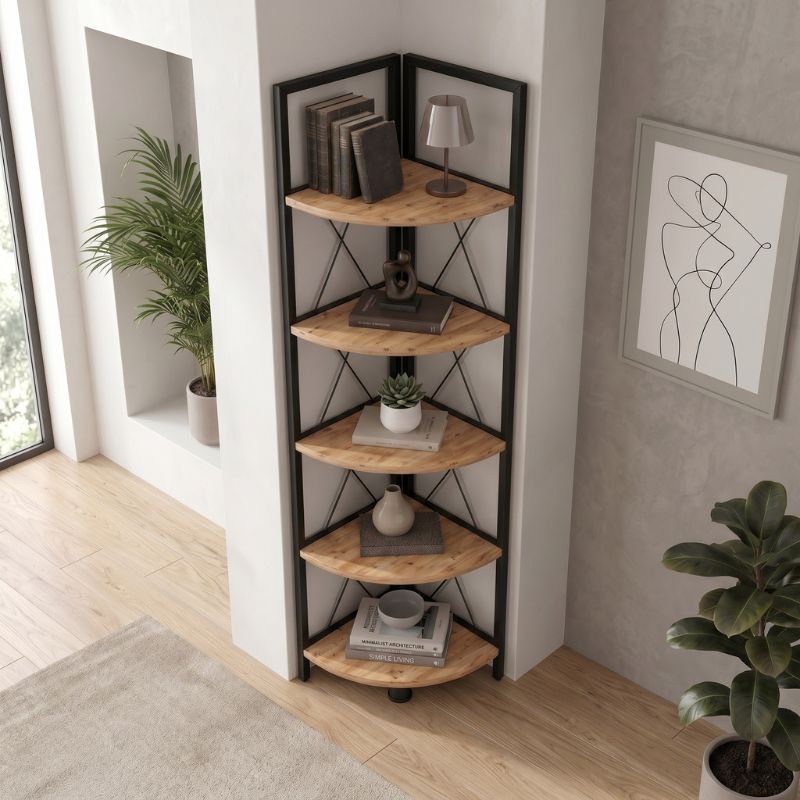 Βιβλιοθήκη γωνιακή Kelsie  χρώμα μαύρο - pine oak 33x33x162εκ. - Pakobazaar
