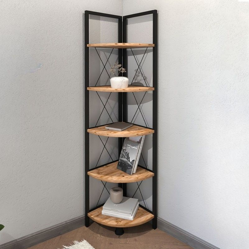 Βιβλιοθήκη γωνιακή Kelsie  χρώμα μαύρο - pine oak 33x33x162εκ. - Pakobazaar