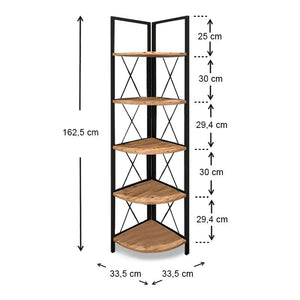 Βιβλιοθήκη γωνιακή Kelsie  χρώμα μαύρο - pine oak 33x33x162εκ. - Pakobazaar