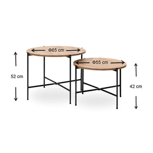 Σετ τραπεζάκια σαλονιού Zayden  2 τμχ χρώμα pine oak 65x65x52εκ.