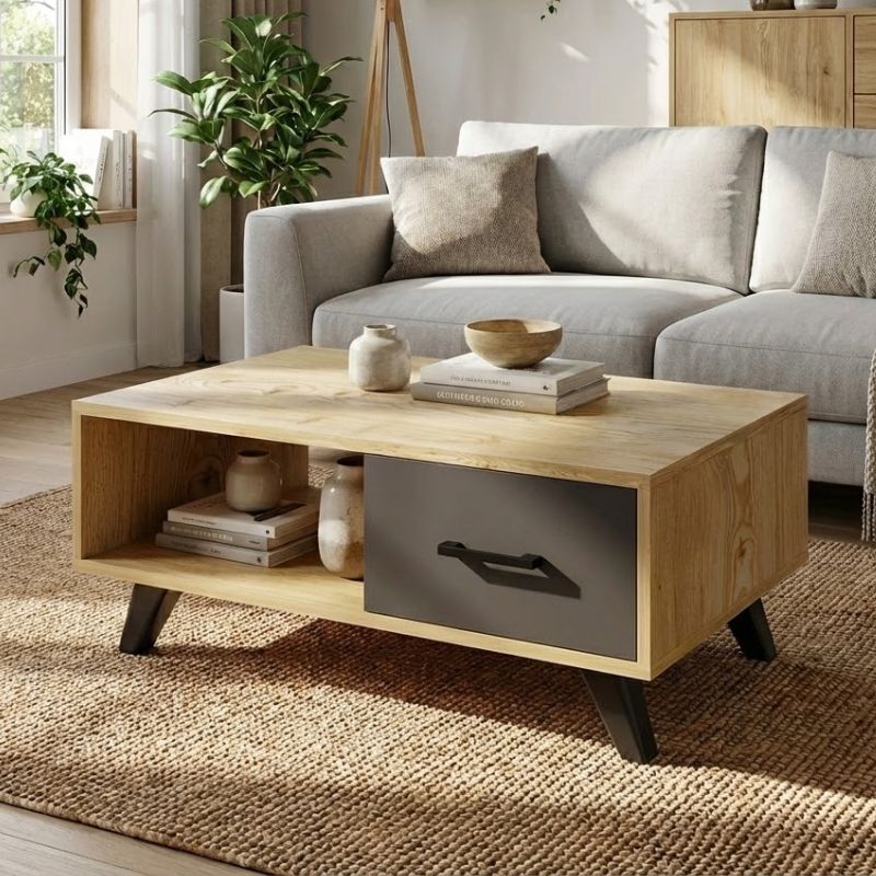 Τραπεζάκι σαλονιού Gilbert  χρώμα sapphire oak - ανθρακί 90x45x35εκ. - Pakobazaar