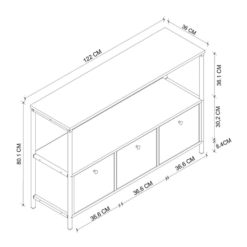 Μπουφές Mars  χρώμα rustic καρυδί 122x36x80,1εκ.