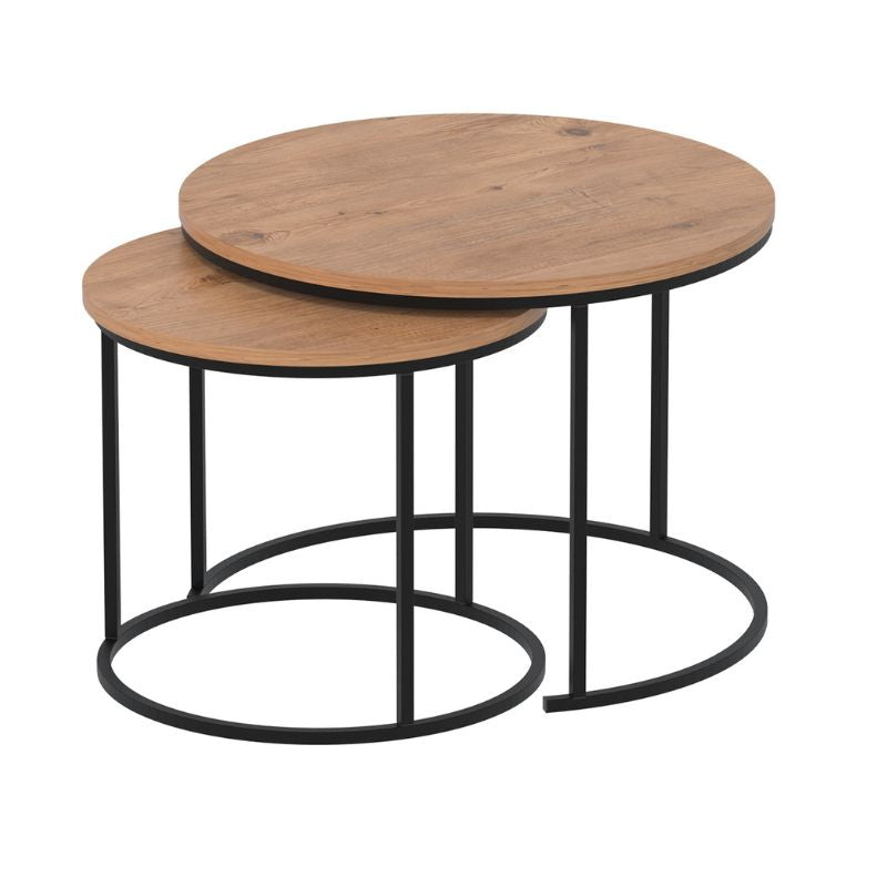 Τραπεζάκι σαλονιού σετ 2 τμχ Hilal  χρώμα pine oak Ø66x49,5εκ.