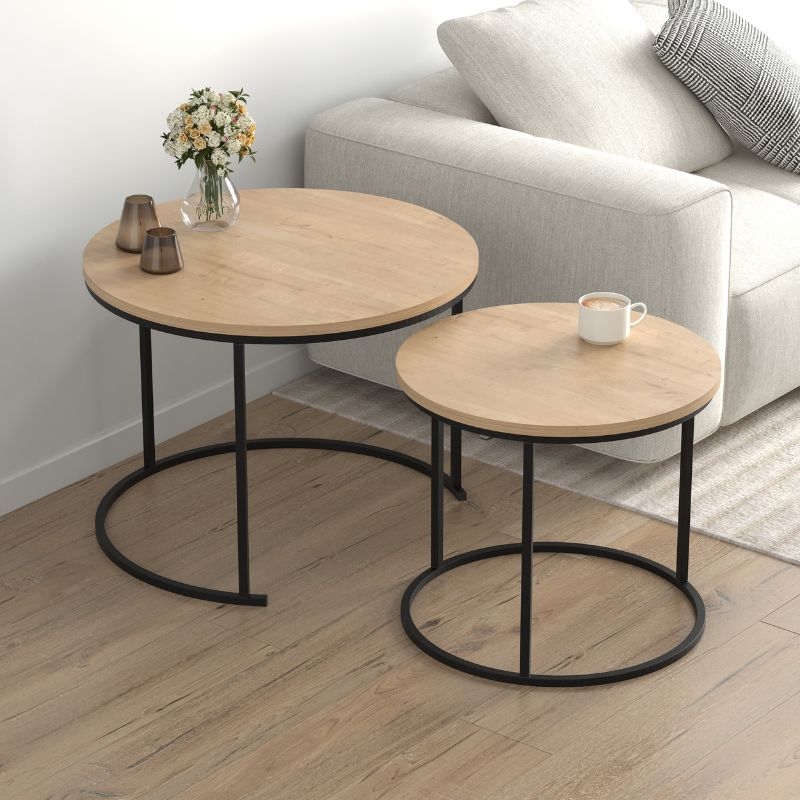 Τραπεζάκι σαλονιού σετ 2 τμχ Hilal  χρώμα sapphire oak Ø66x49,5εκ.