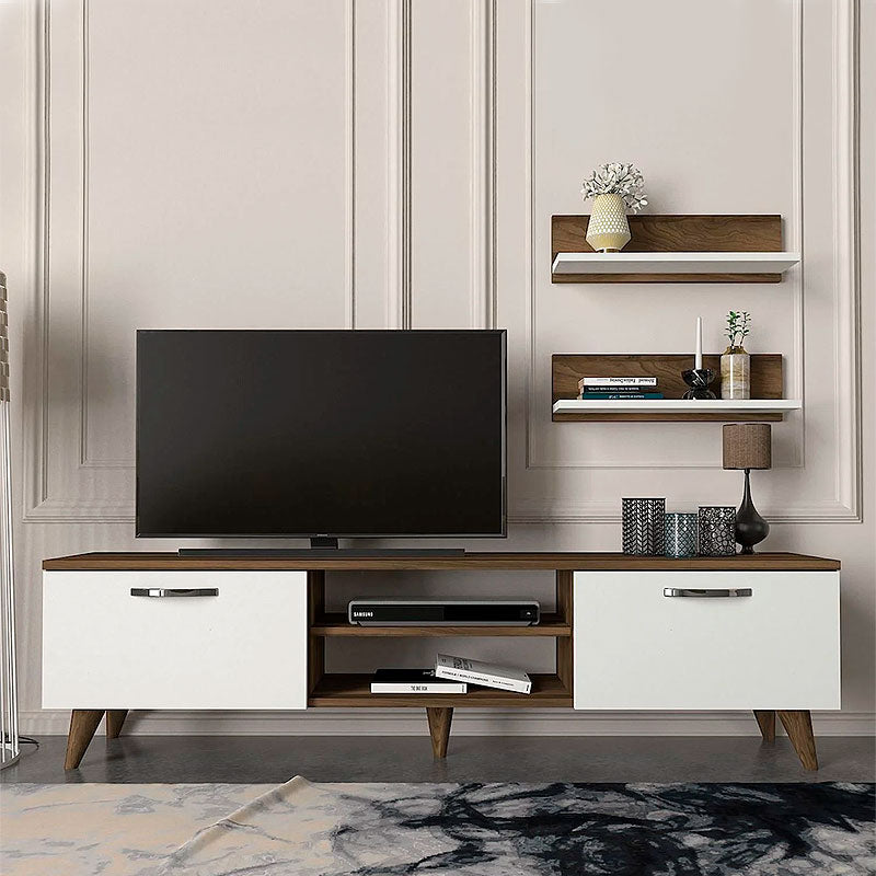 Έπιπλο τηλεόρασης Colin  χρώμα λευκό - καρυδί 150x29,5x40,6εκ.