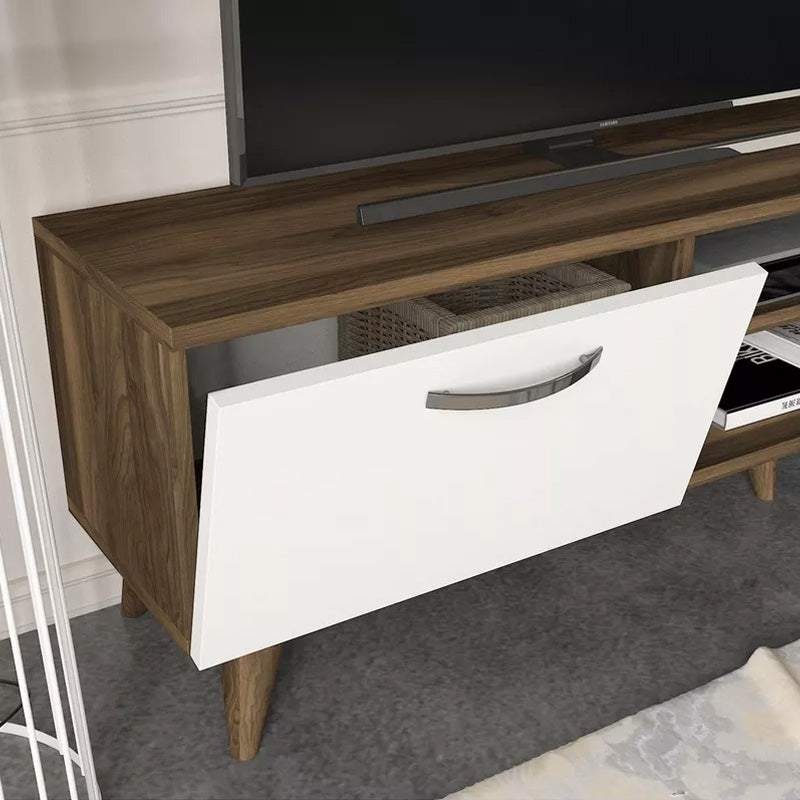 Έπιπλο τηλεόρασης Colin  χρώμα λευκό - καρυδί 150x29,5x40,6εκ.