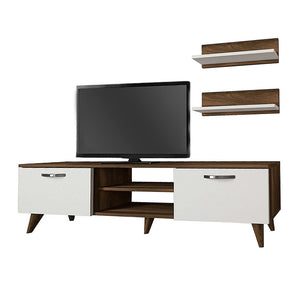 Έπιπλο τηλεόρασης Colin  χρώμα λευκό - καρυδί 150x29,5x40,6εκ.