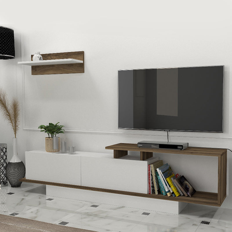 Έπιπλο τηλεόρασης Novara  χρώμα λευκό - καρυδί 180x29,6x45εκ.