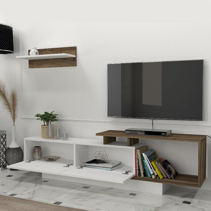 Έπιπλο τηλεόρασης Novara  χρώμα λευκό - καρυδί 180x29,6x45εκ.