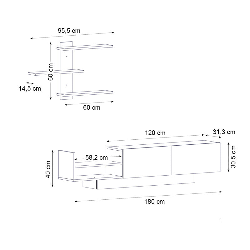 Σύνθεση τηλεόρασης Egemen  χρώμα λευκό 180x32x40εκ. - Pakobazaar