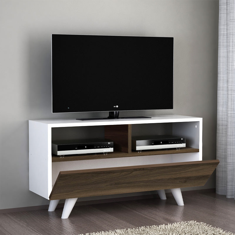 Έπιπλο τηλεόρασης Novela  χρώμα λευκό - καρυδί 90x29,5x50εκ.